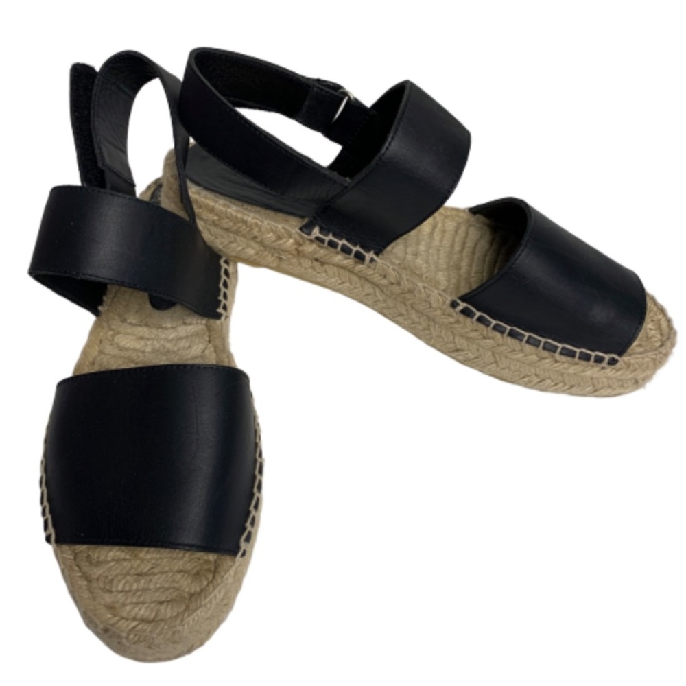 Vince Emilia Black Leather Espadrilles Size 10